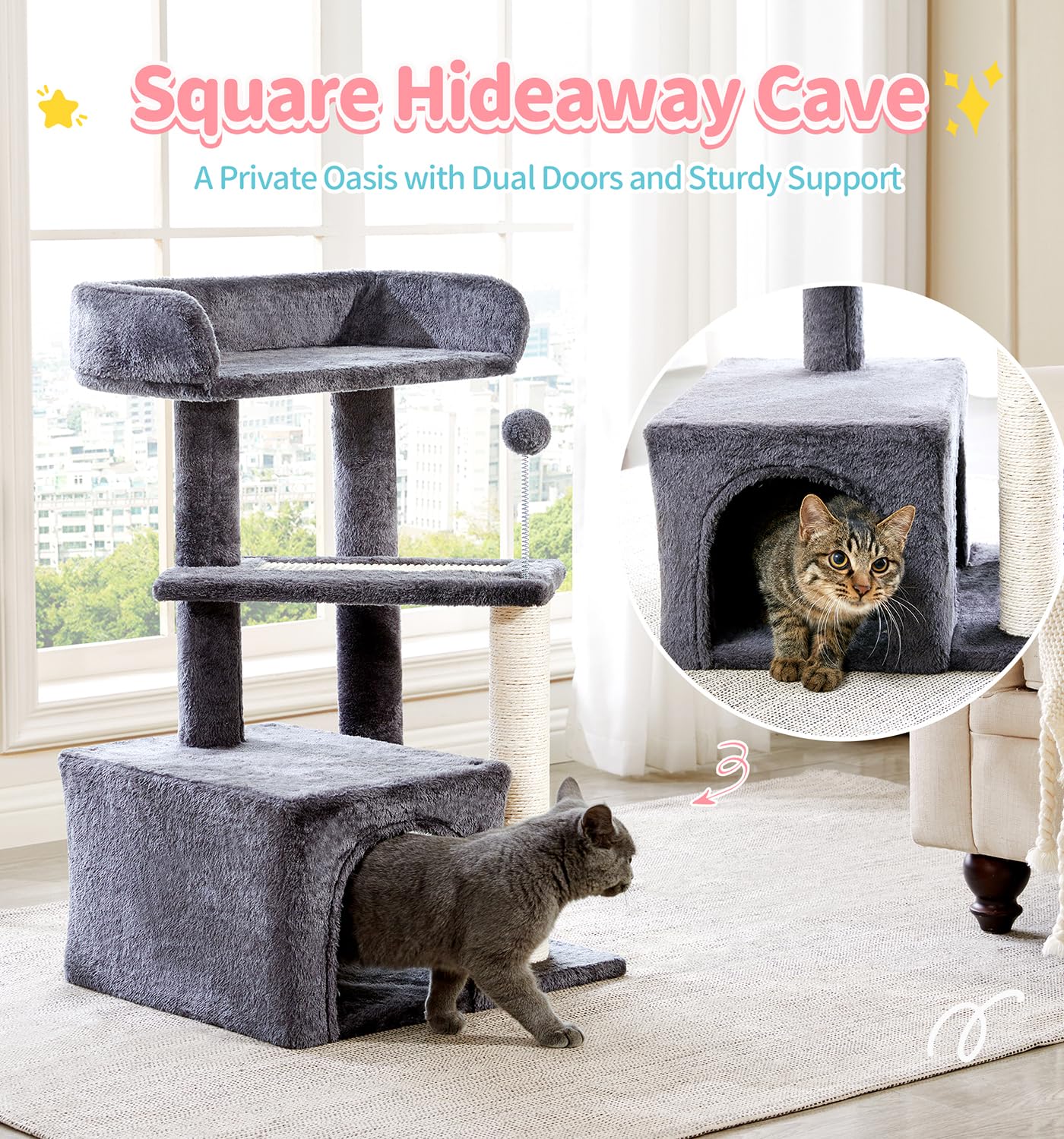 Made4Pets Cat Tree, Multi-Level Small Cat Tower For Indoor Cats, 29' Tall Cute Kitten Scratcher Condo With Sisal Scratching Pos
